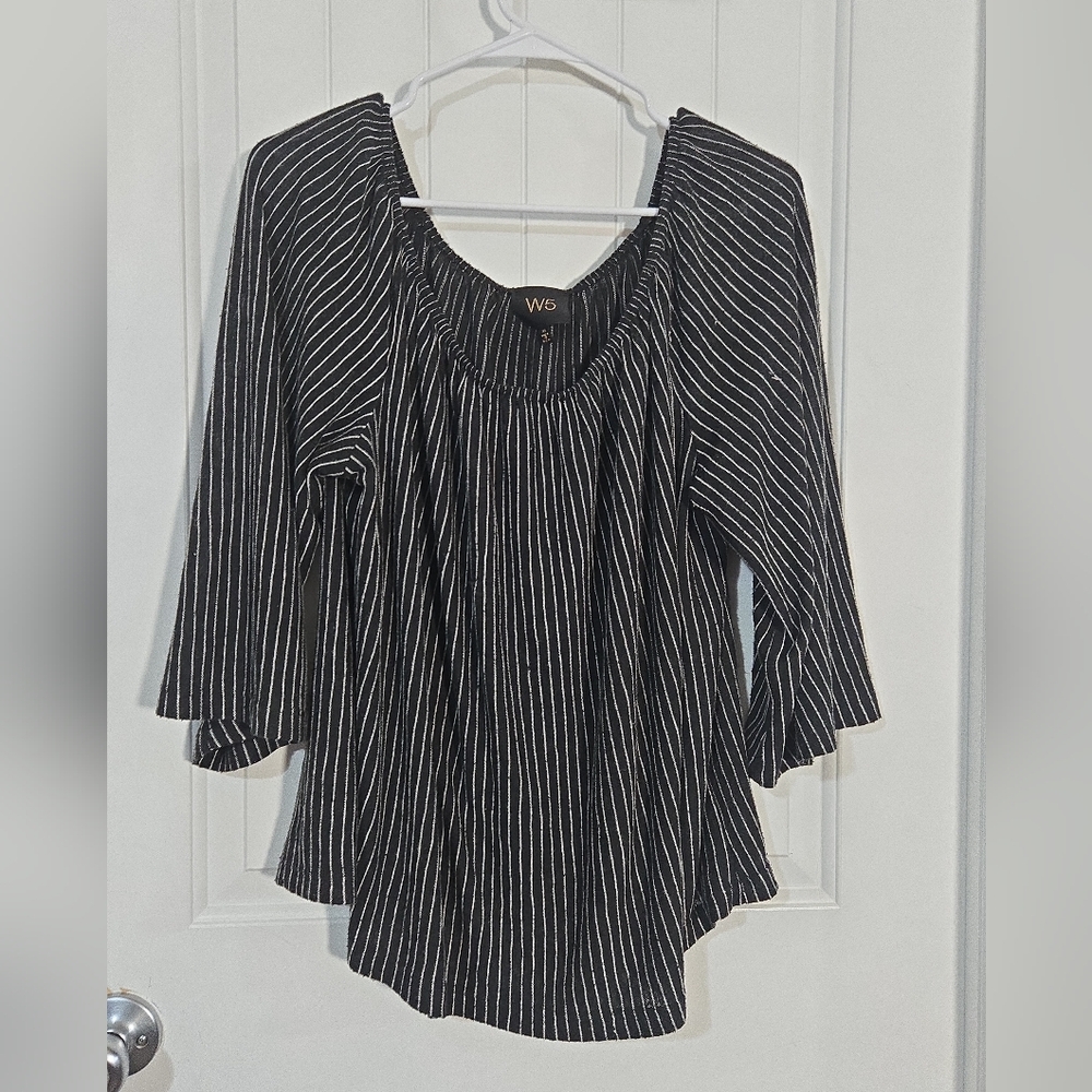 🖤 W5 Black & White Pinstripe Peplum Blouse Size XL